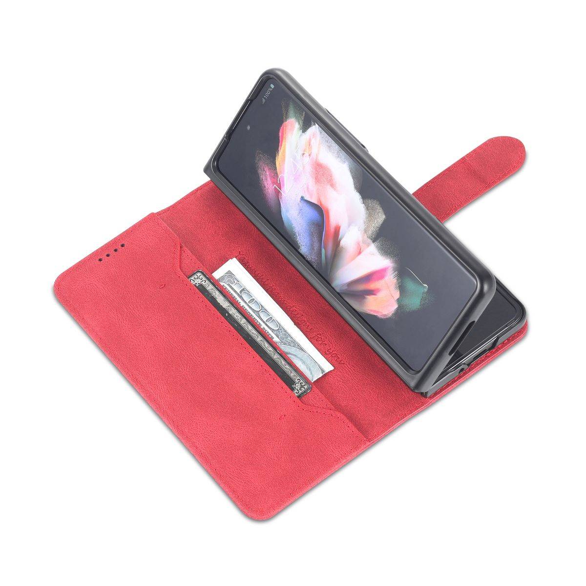 Für Samsung Galaxy Z Fold4 5G Design Kunst Leder Handy Tasche Hülle Etuis Rot