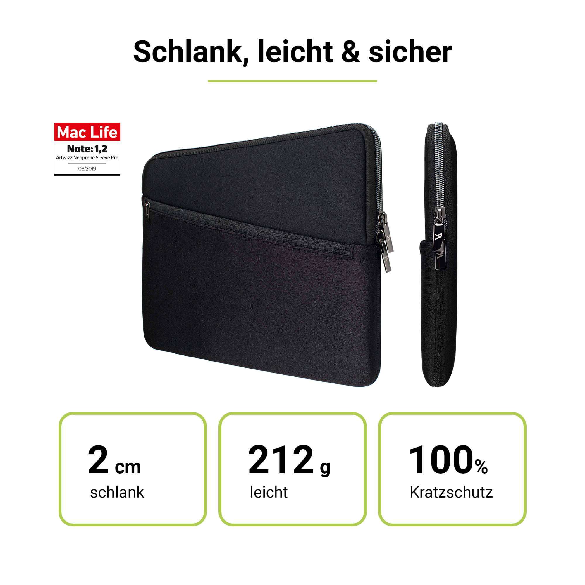 Neoprene Sleeve Pro, Neopren Tasche mit Zubehör-Fach, Schwarz