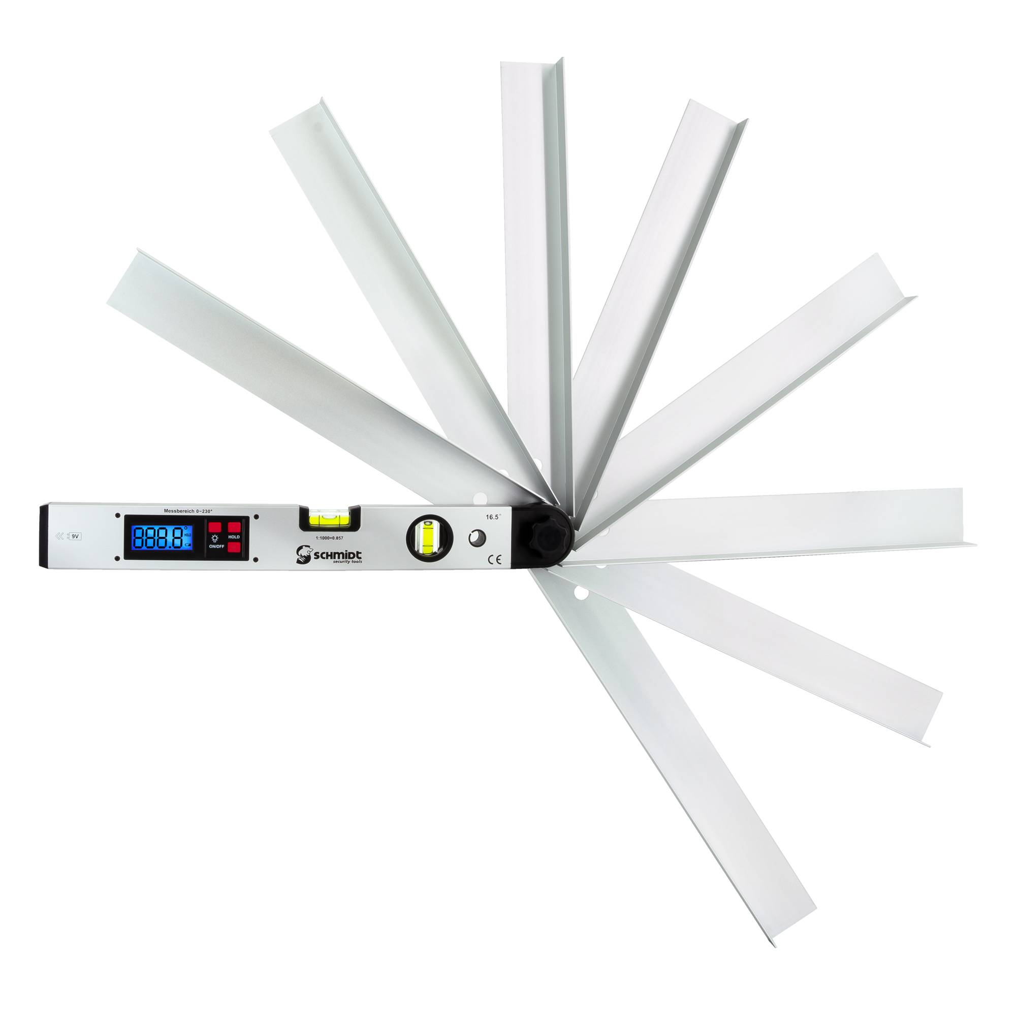 SCHMIDT security Tools Wasserwaage Winkelmesser - Neigungsmesser - LCD-Display - beweglicher Arm - digital - Kombimessgerät - Vertikal- und Horizon