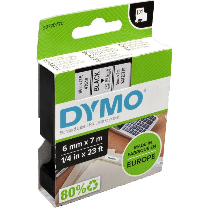 Dymo Label Band D1 43610 (S0720770) schwarz auf transparent 6mm x 7m