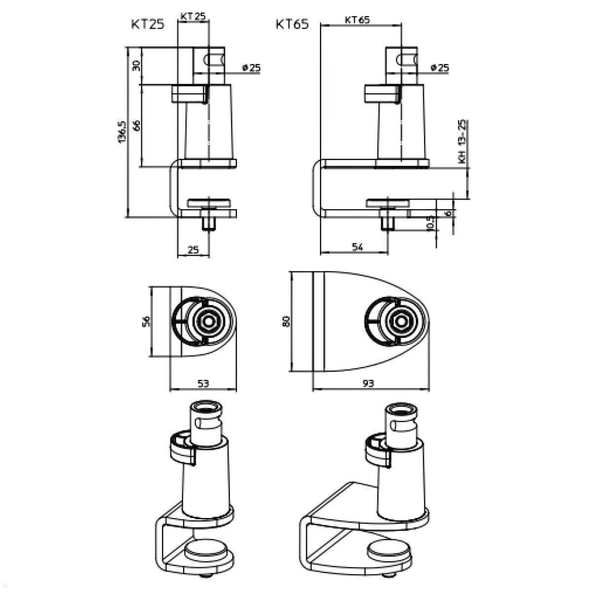 Novus Clu Zubehör Tischklemme mit Klemmtiefe 65mm Höhe 13-25mm (898+0029+002)