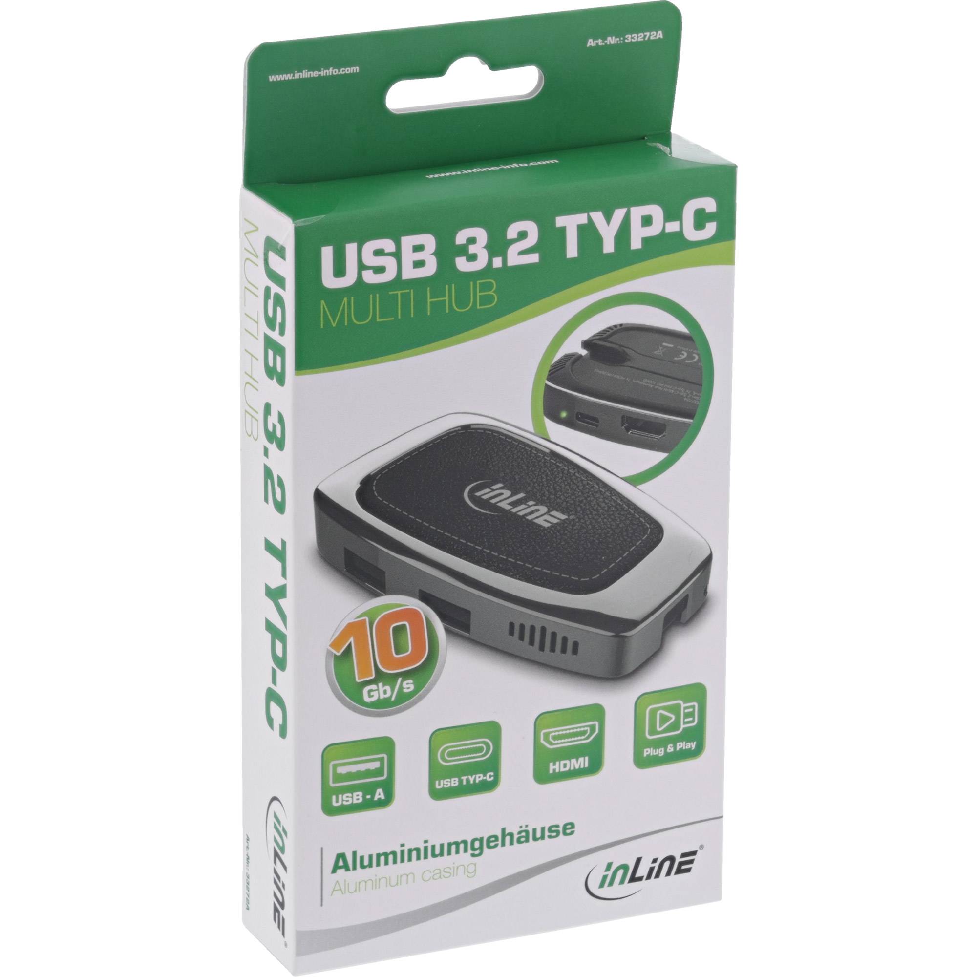INLINE - Multifunktions-Hub USB 3.2 Gen.2 USB-C (2xUSB-A + 1xHDMI + 1xUSB-C)