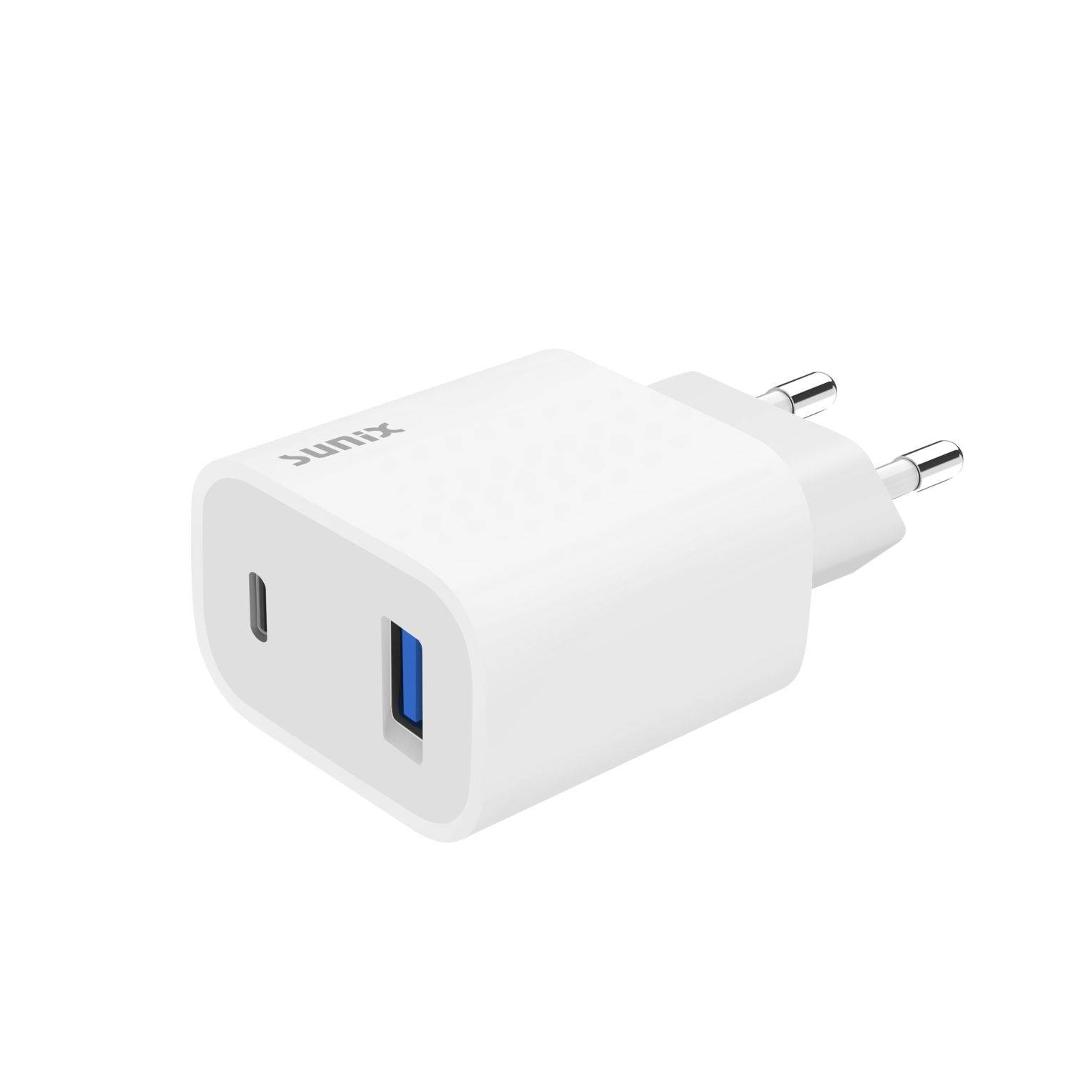 Sunix PD 20W Schnell-Ladegerät 2 Ports 1x USB 1x Typ-C Netzteil Stecker 4x Schneller weiß