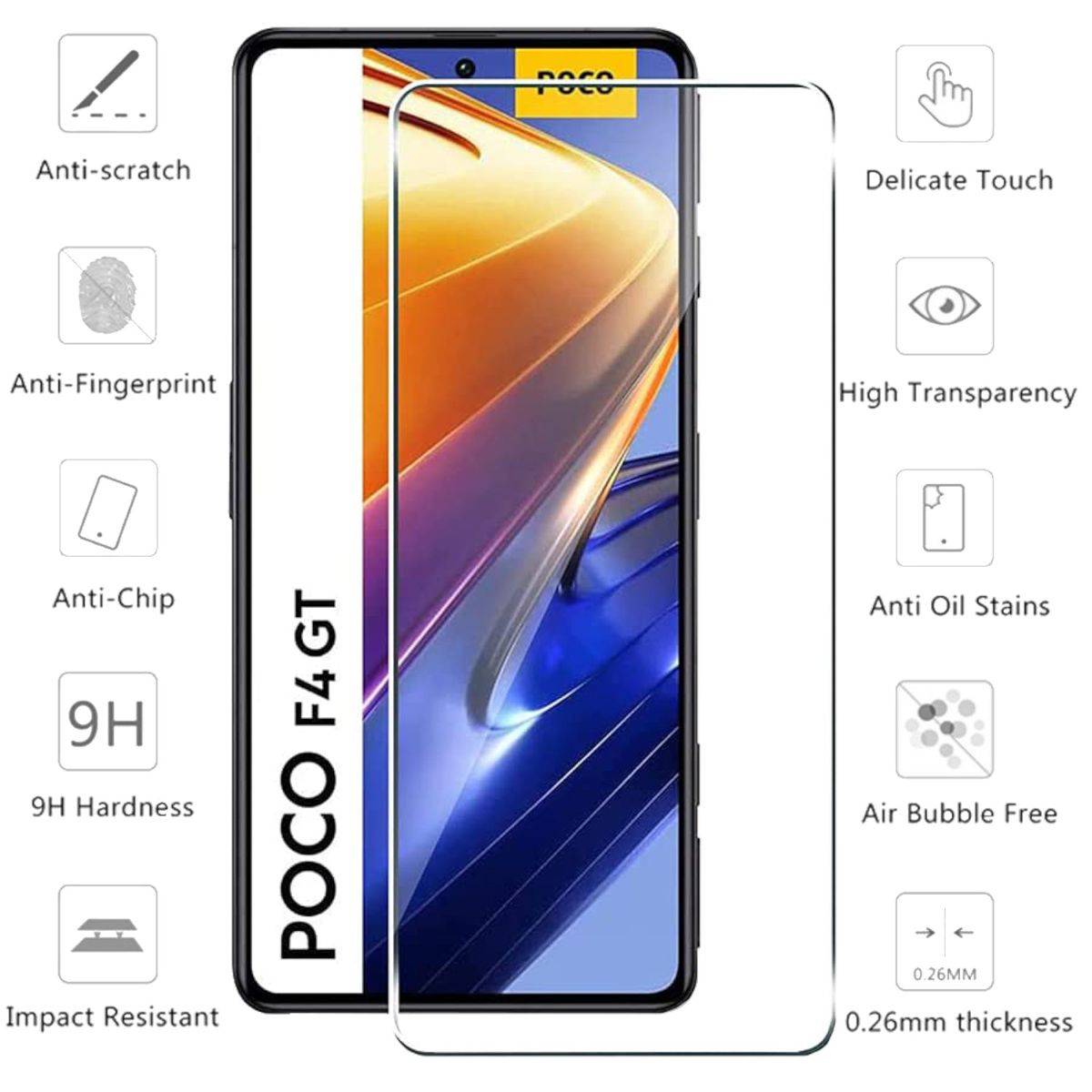 Für Xiaomi Poco X4 GT 5G 2x 3D Premium 0,3 mm H9 Hart Glas Schwarz Folie Schutz Hülle Neu