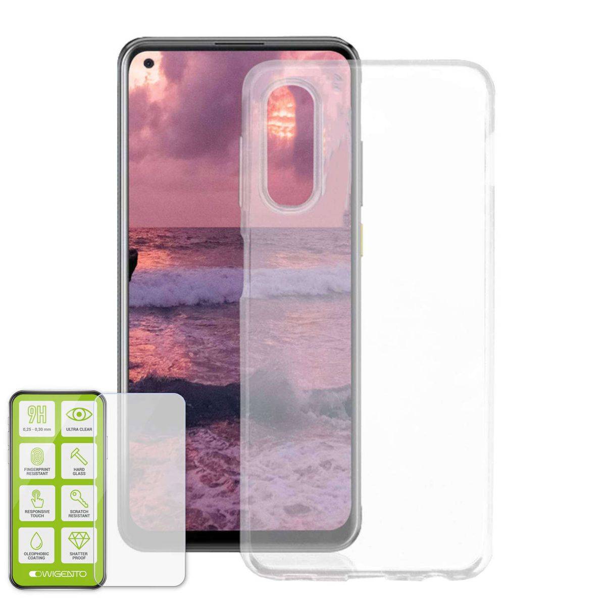 Für HTC Desire 22 Pro Silikoncase TPU Transparent + 0,26 H9 Glas Handy Tasche Hülle Schutz Cover