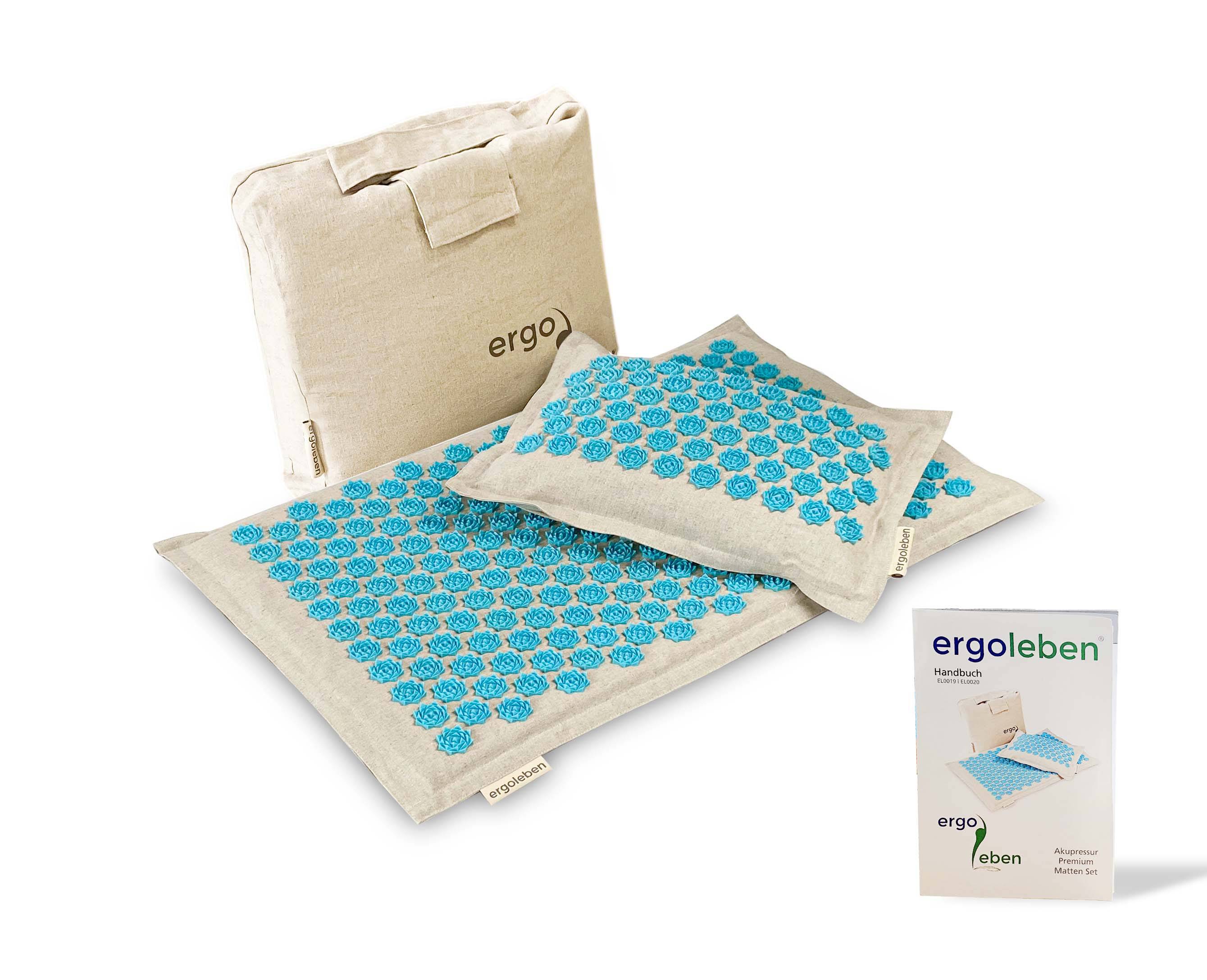 ERGOLEBEN Akupressur Matte und Kissen Premium Set |ökologische Materialen Kokosnussfaser Buchweizenschalen Leinen | Gegen Rückenschmerzen | Entspann