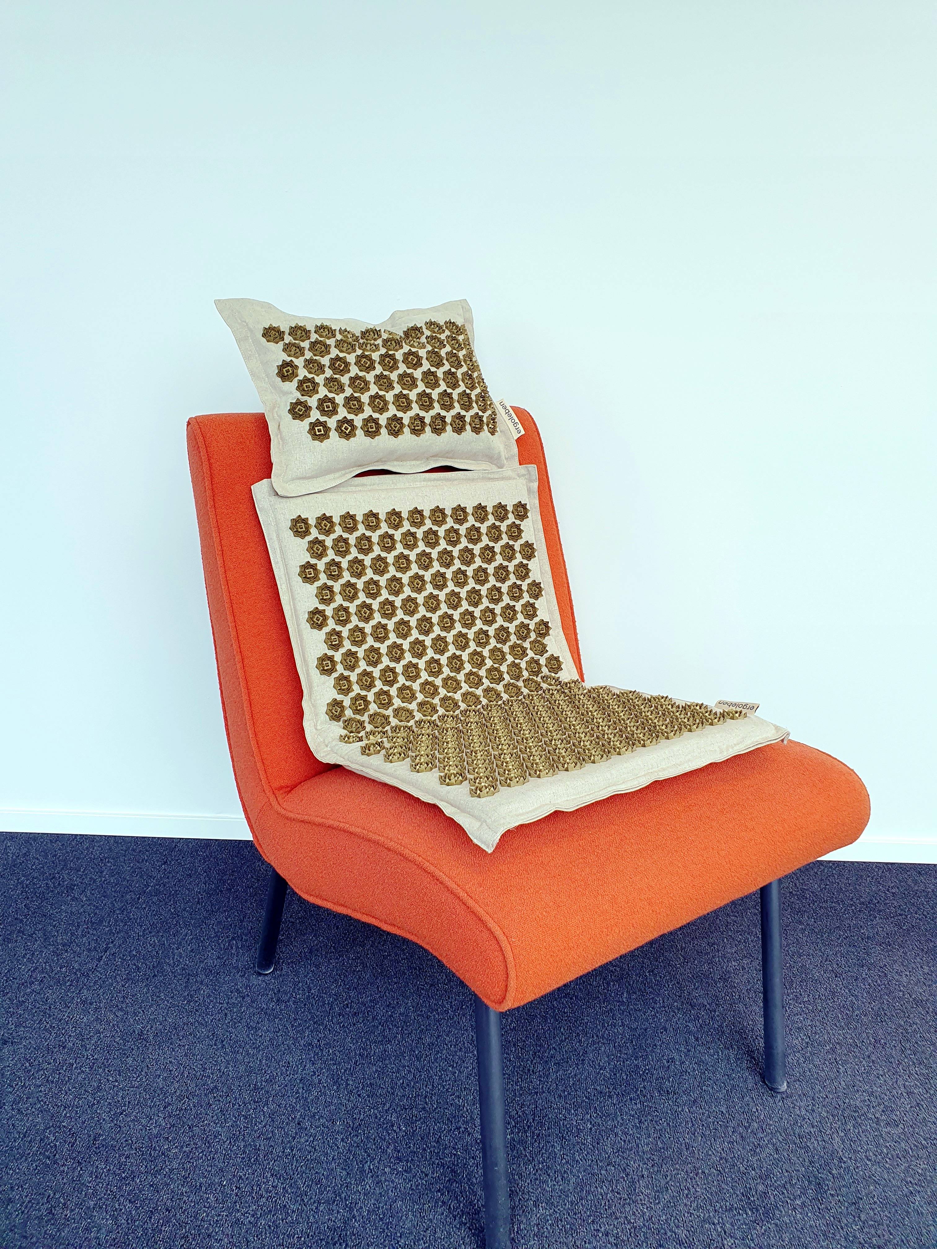 ERGOLEBEN Akupressur Matte und Kissen Premium Set |ökologische Materialen Kokosnussfaser Buchweizenschalen Leinen | Gegen Rückenschmerzen | Entspann