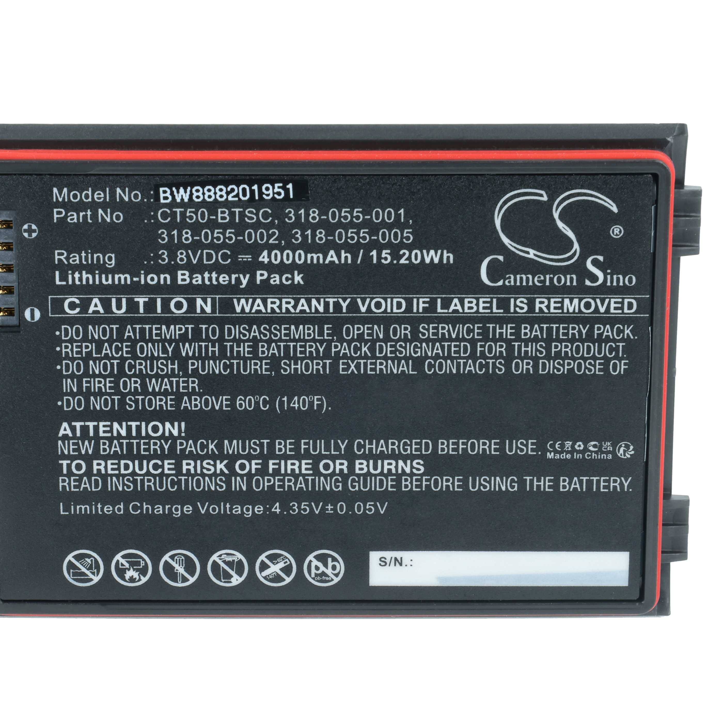 vhbw Akku Ersatz für Honeywell 318-055-067, CT50-BTSC für Handheld Computer Scanner (4000 mAh, 3,8 V, Li-Ion)