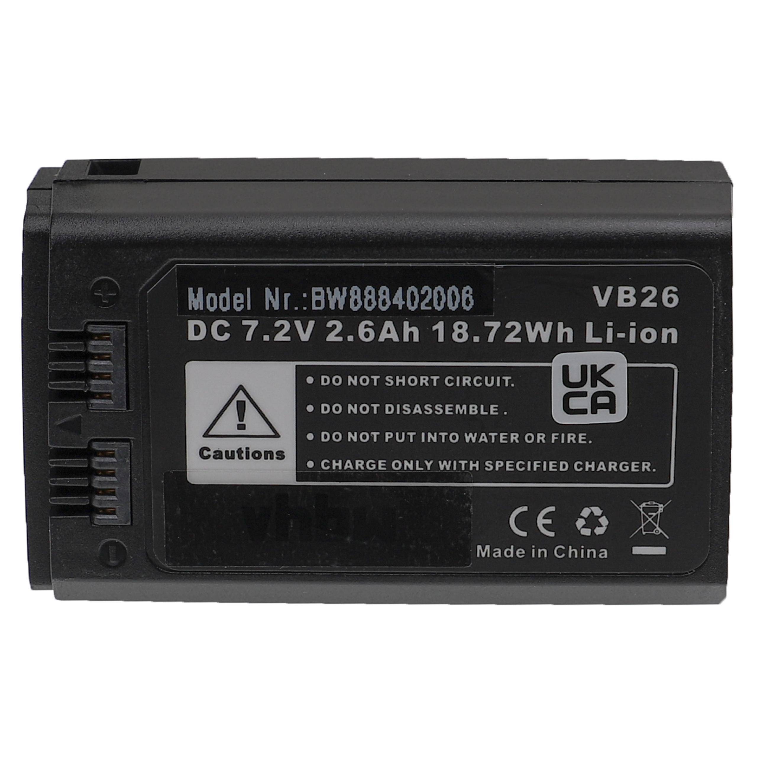 vhbw Akku Ersatz für Godox VB26, VB26A für Blitzgerät, Kamera-Blitz (2600mAh, 7,2V, Li-Ion)