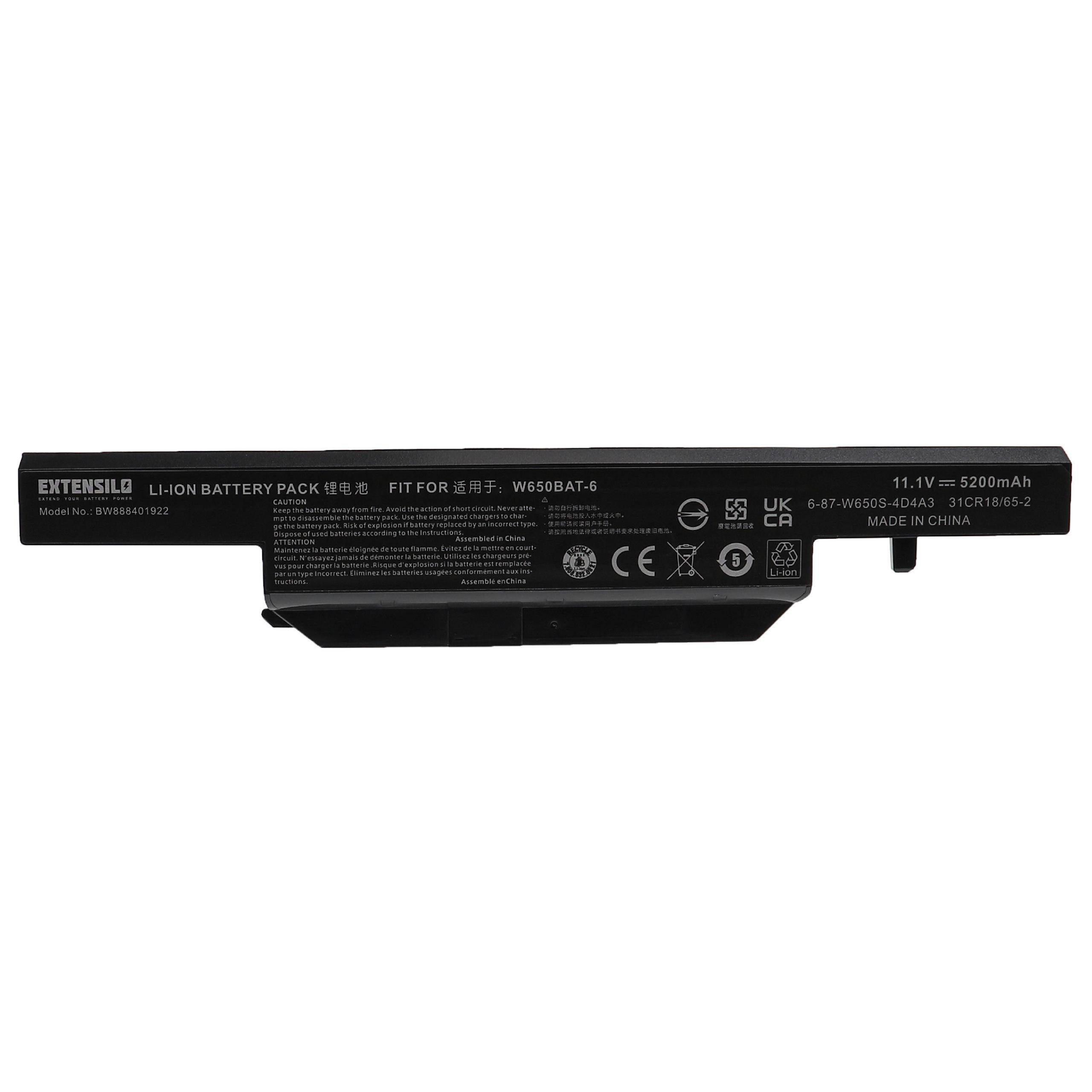 EXTENSILO Akku Ersatz für Clevo 6-87-W650S-4D7A2, 6-87-W650S-4D7A1, 6-87-W650S-4D7A für Notebook (5200 mAh, 11,1 V, Li-Ion)