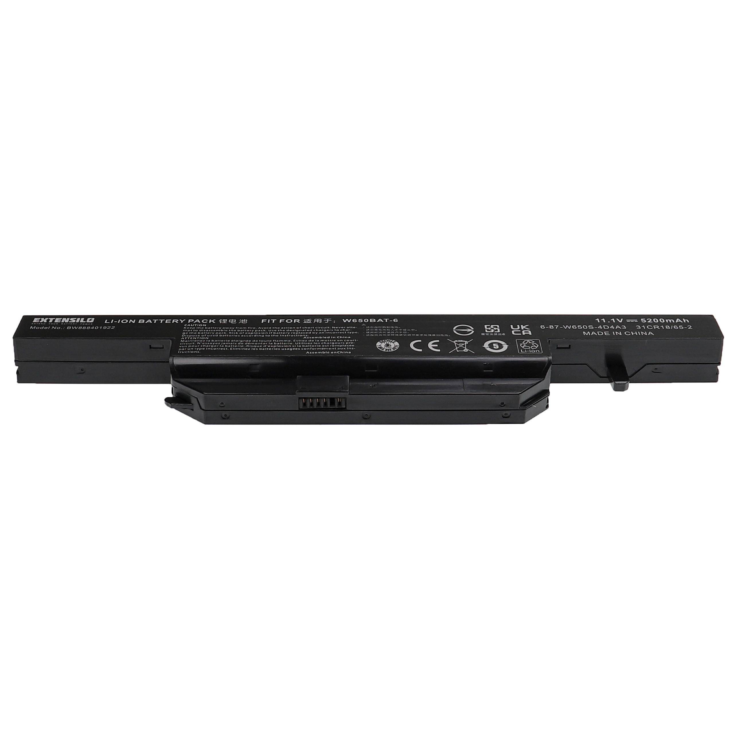 EXTENSILO Akku Ersatz für Clevo 6-87-W650S-4D4A2, 6-87-W650S-4D4A1, 6-87-W650S-4D4A für Notebook (5200 mAh, 11,1 V, Li-Ion)