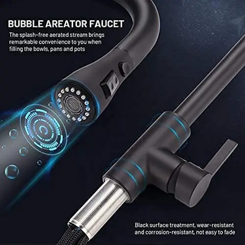 TACKLIFE DAKF9F Küchenarmatur, Schwarze 360° drehbare Küchenarmatur mit ausziehbarer Handbrause, Spültischarmatur Ausgestattet mit ABS Spritzschut TACKLIFE DAKF9F Küchenarmatur, Schwarze 360° drehbare Küchenarmatur mit ausziehbarer Handbrause, Spültischarmatur Ausgestattet mit ABS Spritzschut