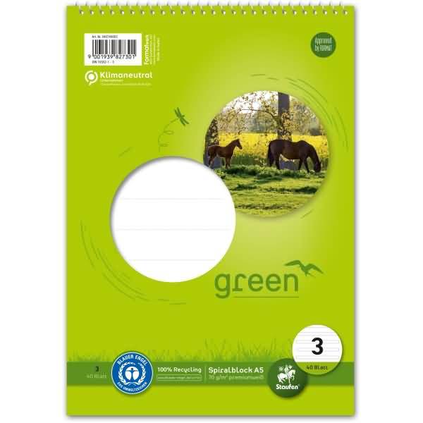 Spiralblock Green A5 Kopf 70 g/qm Lineatur 3 40 Blatt