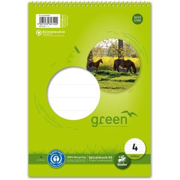 Spiralblock Green A5 Kopf 70 g/qm liniert Lineatur 4 40 Blatt