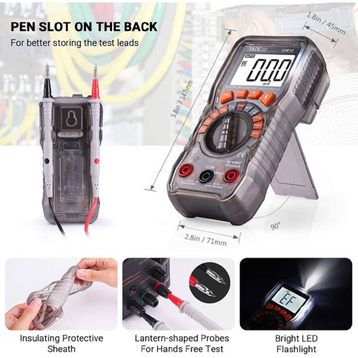 TACKLIFE Digitalmultimeter, Messleitungen mit Krokodilklemme, Schraubendreher-DM10