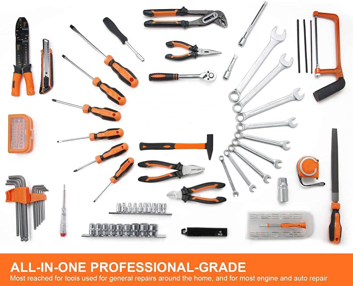 TACKLIFE HHK4B, Multifunktionaler 56-teilig Haushalts-Werkzeugkoffer für den Heimgebrauch, perfekt für alle Heimwerkerarbeiten mit Hammer, Messer,