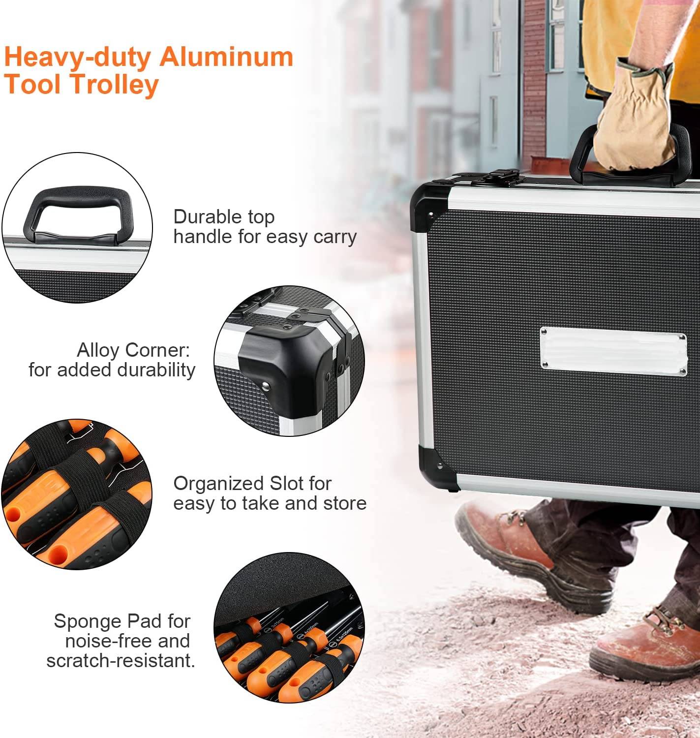 TACKLIFE HHK4B, Multifunktionaler 56-teilig Haushalts-Werkzeugkoffer für den Heimgebrauch, perfekt für alle Heimwerkerarbeiten mit Hammer, Messer,