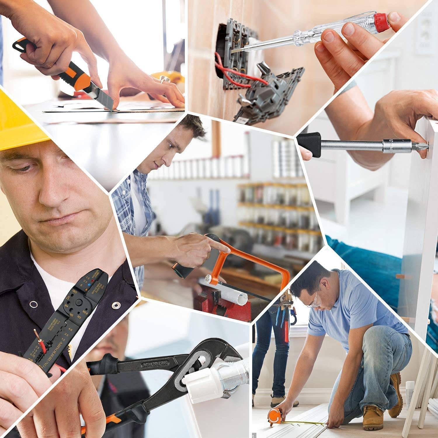 TACKLIFE HHK4B, Multifunktionaler 56-teilig Haushalts-Werkzeugkoffer für den Heimgebrauch, perfekt für alle Heimwerkerarbeiten mit Hammer, Messer,