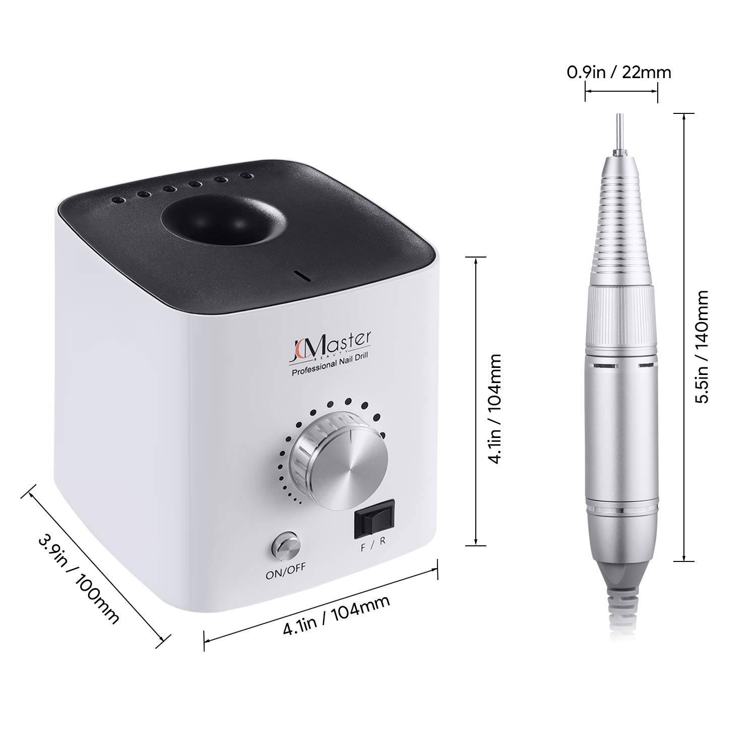 JCMASTER EU2031B-MCE4, Premium Nagelfräser Set - Fräser elektrisch Inkl 10 Aufsätze - Gelnägel & Acrylnägel - Diamant & Keramik Bits - 30000 U/Mi