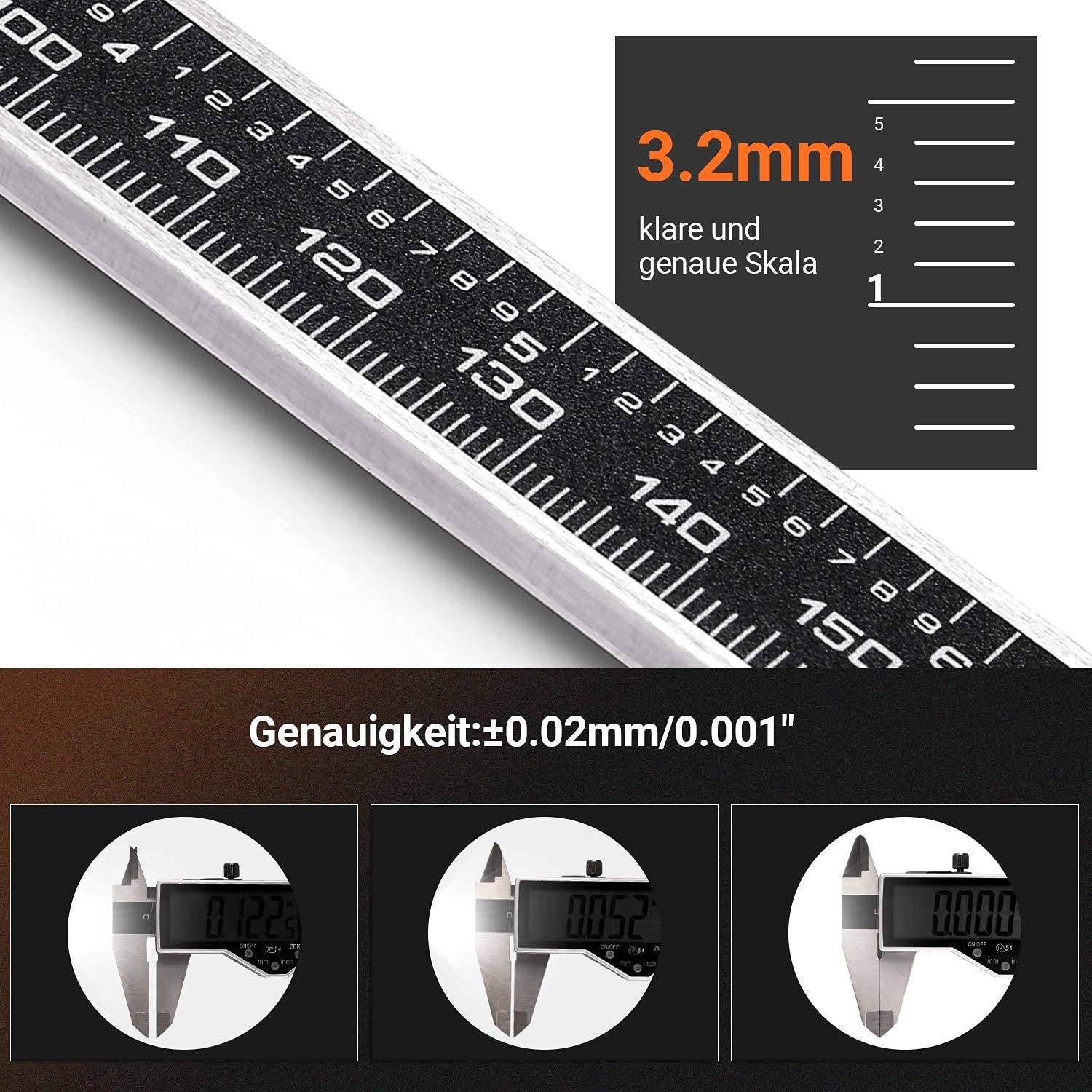 TACKLIFE DC04, Messschieber Digital Schieblehre, 150mm / 6 Zoll mit Zoll/Millimeter, IP54 Wasserdicht Hochpräzise Schieblehre aus Edelstahl(0,01 mm)