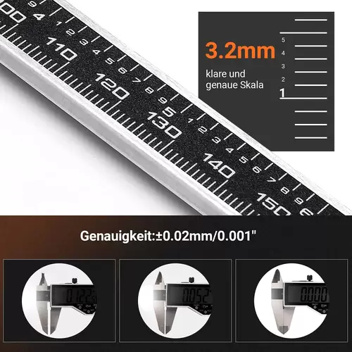 TACKLIFE DC04, Messschieber Digital Schieblehre, 150mm / 6 Zoll mit Zoll/Millimeter, IP54 Wasserdicht Hochpräzise Schieblehre aus Edelstahl(0,01 mm) TACKLIFE DC04, Messschieber Digital Schieblehre, 150mm / 6 Zoll mit Zoll/Millimeter, IP54 Wasserdicht Hochpräzise Schieblehre aus Edelstahl(0,01 mm)