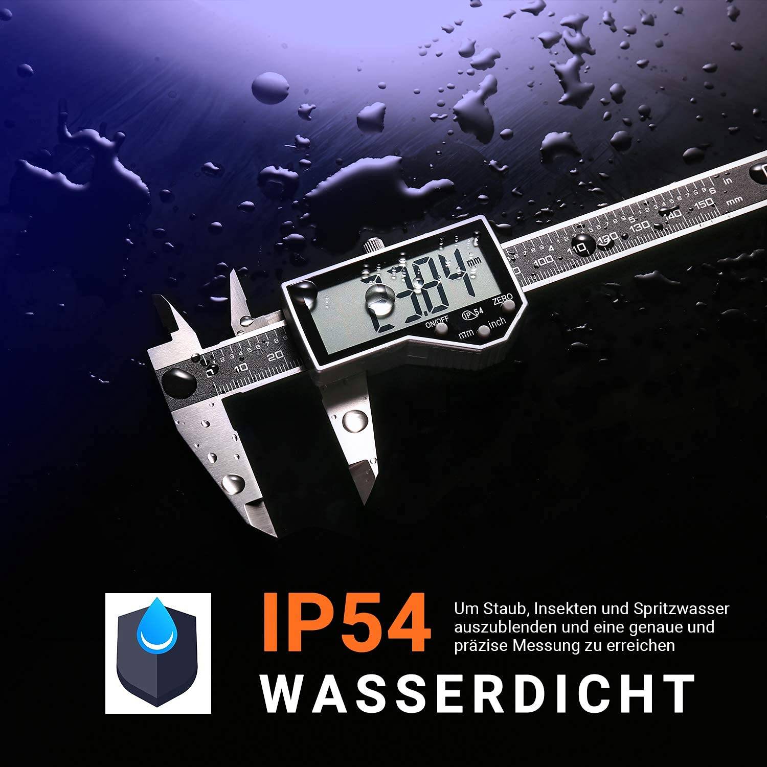 TACKLIFE DC04, Messschieber Digital Schieblehre, 150mm / 6 Zoll mit Zoll/Millimeter, IP54 Wasserdicht Hochpräzise Schieblehre aus Edelstahl(0,01 mm)