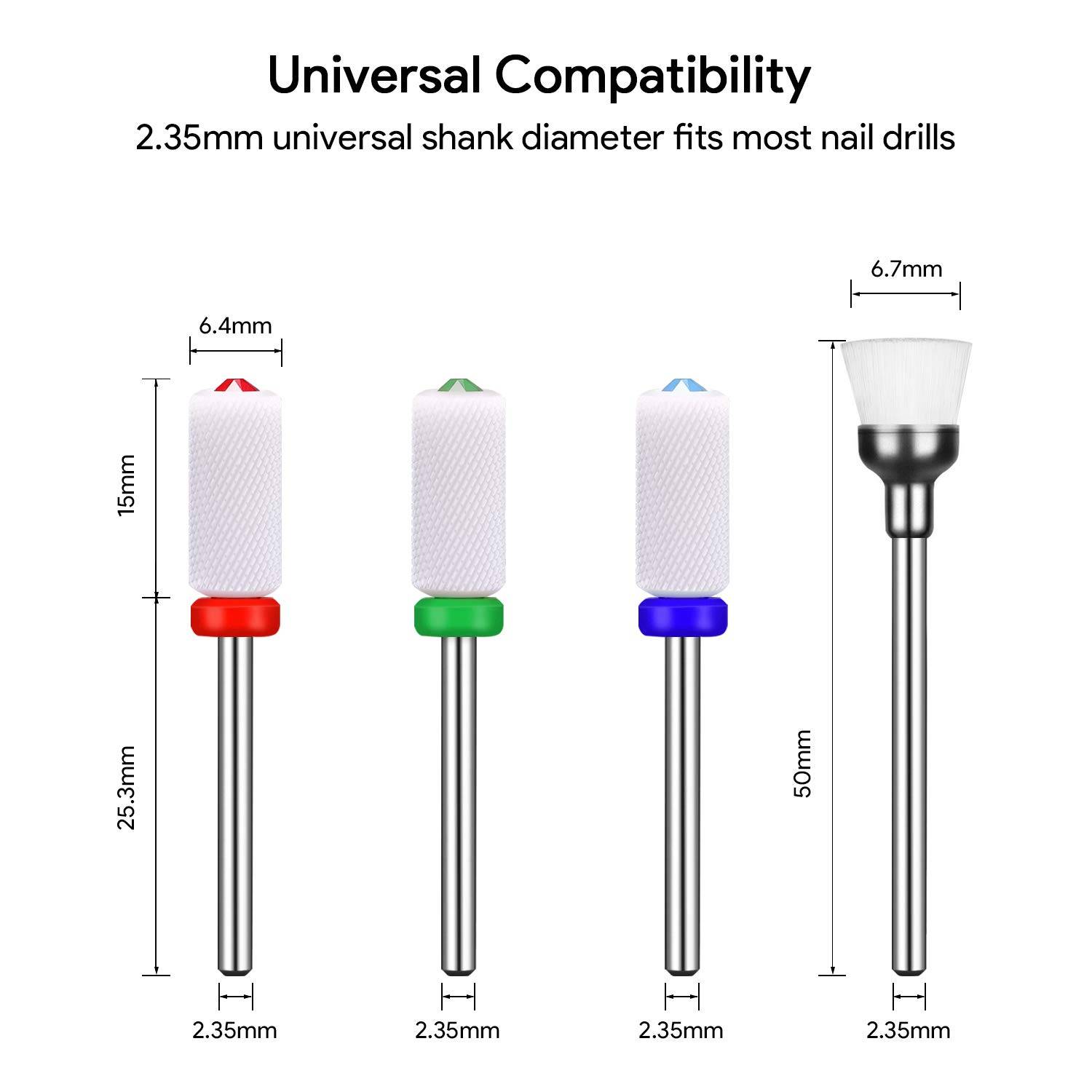 JCMASTER® Premium Keramik Aufsätze 2.35mm Nagelfräser Crystal Bits Gelnägel Medium Schleifen Acryl Maniküre, Pediküre Nageldesign Schleifkörper