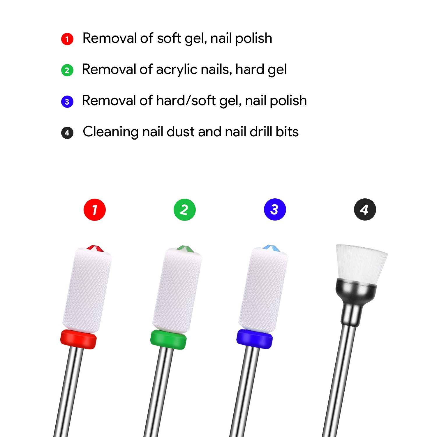 JCMASTER® Premium Keramik Aufsätze 2.35mm Nagelfräser Crystal Bits Gelnägel Medium Schleifen Acryl Maniküre, Pediküre Nageldesign Schleifkörper