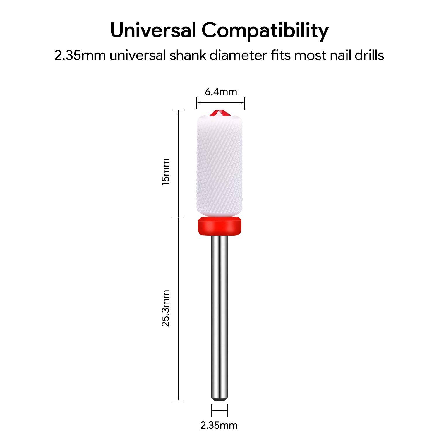 JCMASTER® Premium Nagelfräser Aufsatz Keramik, 2.35mm Bit zylinder Gelnägel mit Crystal Acryl Maniküre, Pediküre, Hornhaut Nagelmodellagen Profes