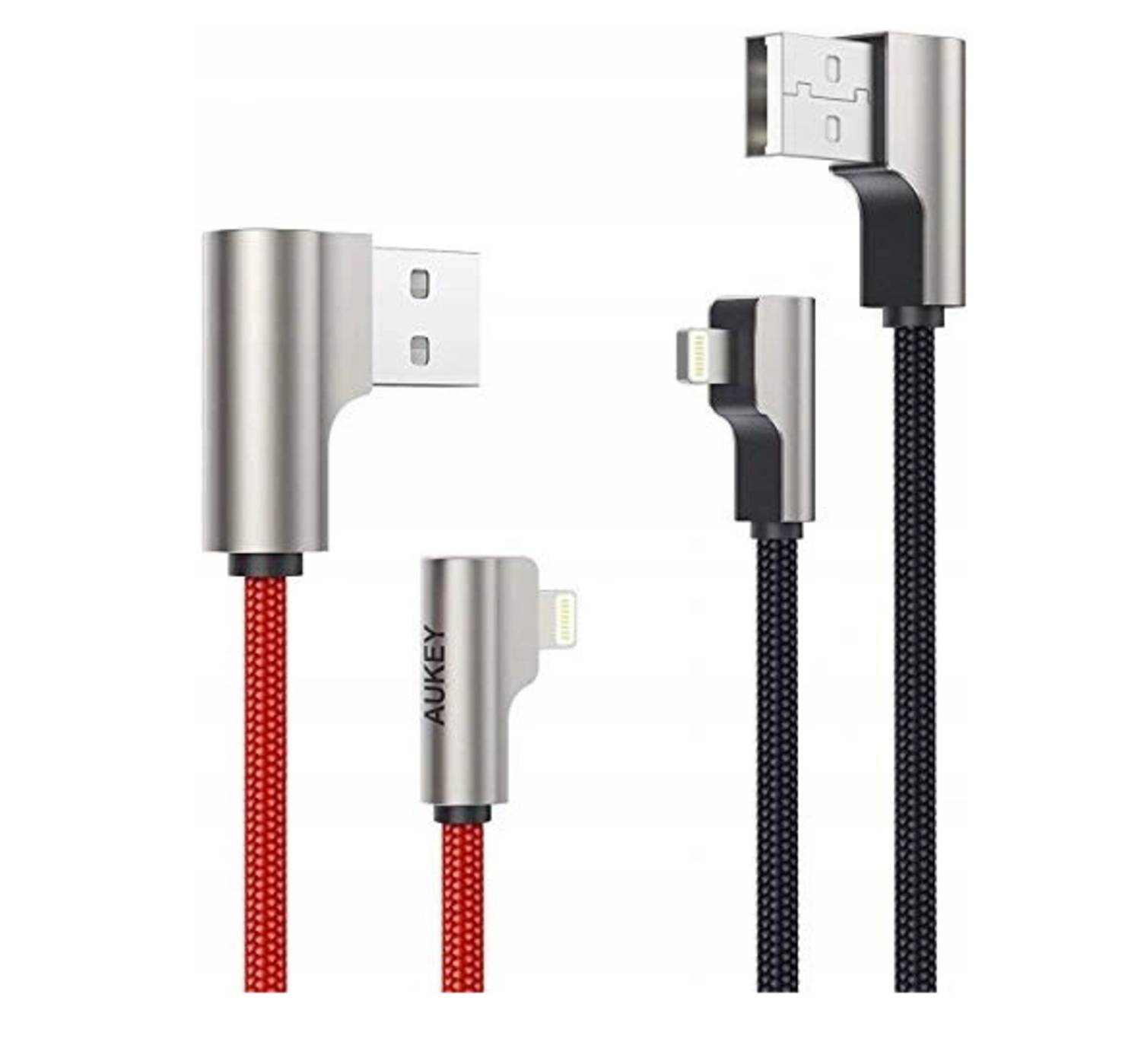 AUKEY CB-AL01 Satz USB-Nylonkabel - Lightning | 2m | 2 Stück | 90-Grad-Stecker | Apple MFi-Zertifikat