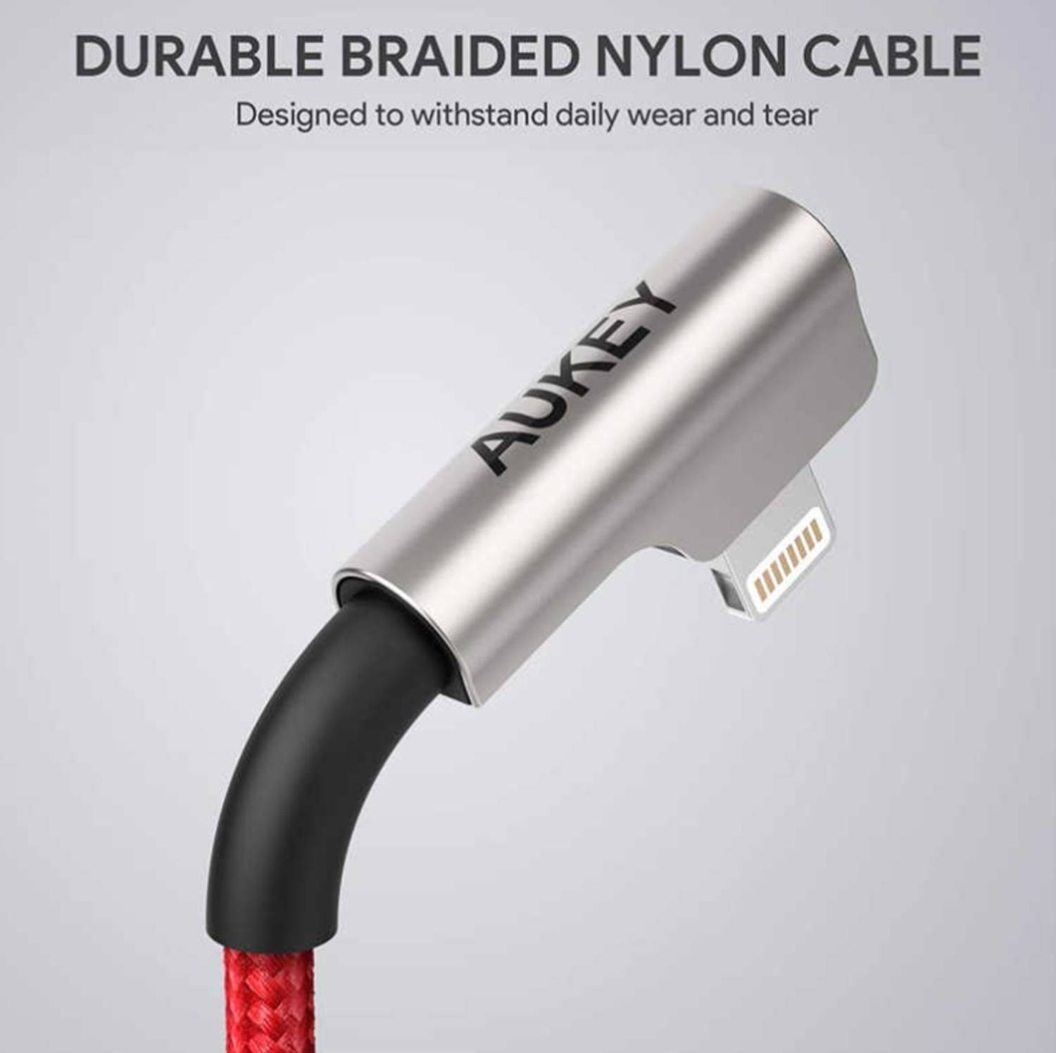 AUKEY CB-AL01 Satz USB-Nylonkabel - Lightning | 2m | 2 Stück | 90-Grad-Stecker | Apple MFi-Zertifikat