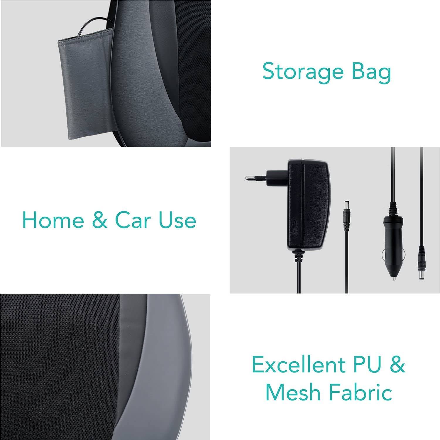 NAIPO Rücken Massagegerät Massagesitzauflagen mit Shiatsu Wärme Tiefenmassage Rollmassage Vibration für oberen unteren komplett Rücken MGBK-2606H