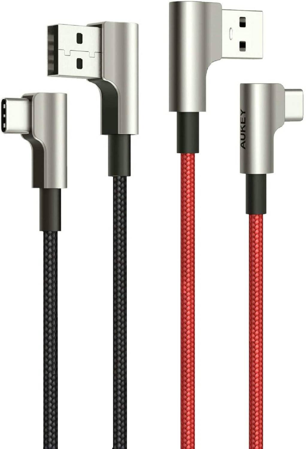 AUKEY CB-CMD32 Rechtwinkliges USB C Kabel AUKEY [ 2-Pack, je 1 M ] Ideal für Spiele 90 Grad USB C zu A Schnellladekabel