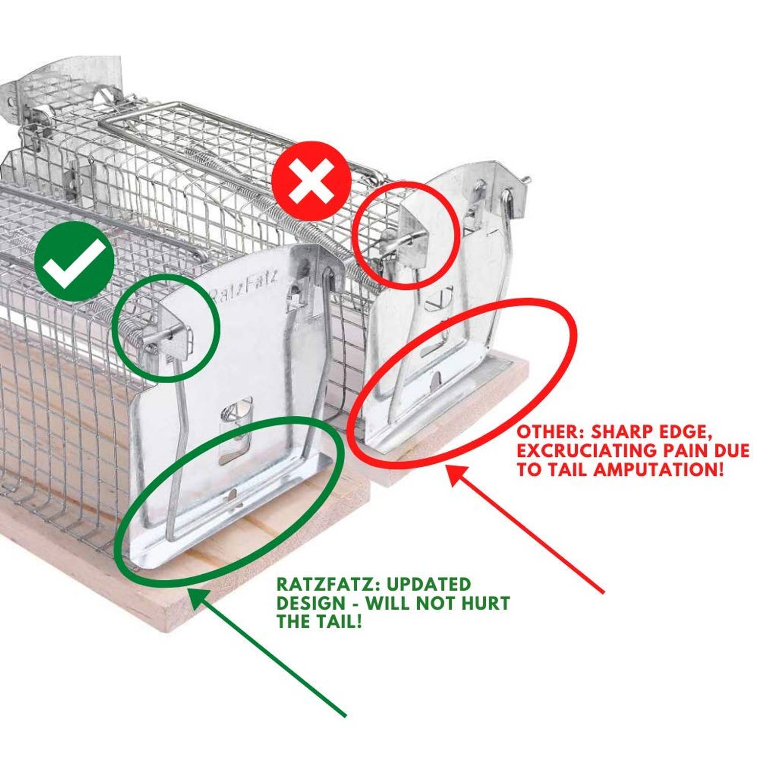 RatzFatz® 2X Mausefalle Lebendfalle 20cm Groß ●Inkl Ebook● Effektiv, Robust – Mäuse, Holz, Lebend Fangen, Kastenfalle, Draht, Keller, Carport