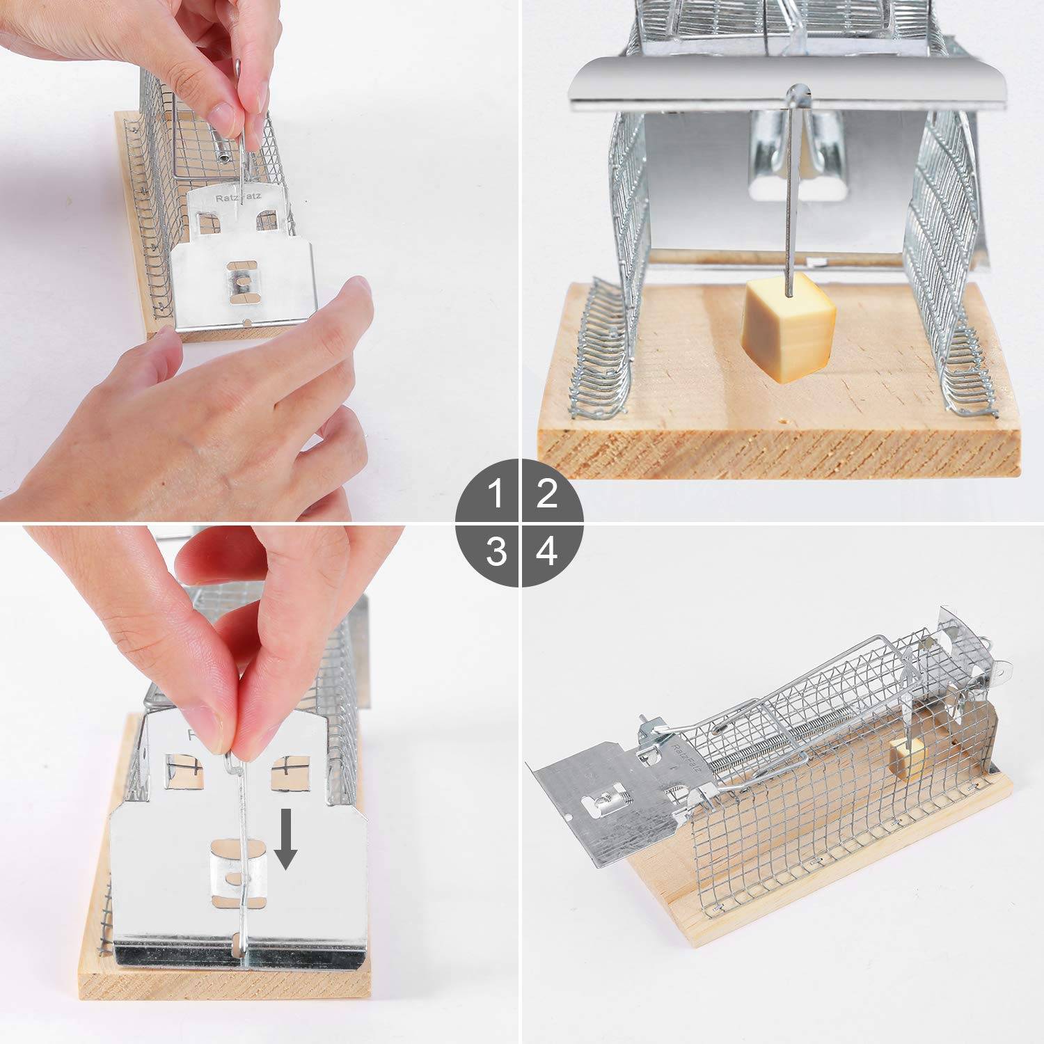 RatzFatz® 2X Mausefalle Lebendfalle 20cm Groß ●Inkl Ebook● Effektiv, Robust – Mäuse, Holz, Lebend Fangen, Kastenfalle, Draht, Keller, Carport