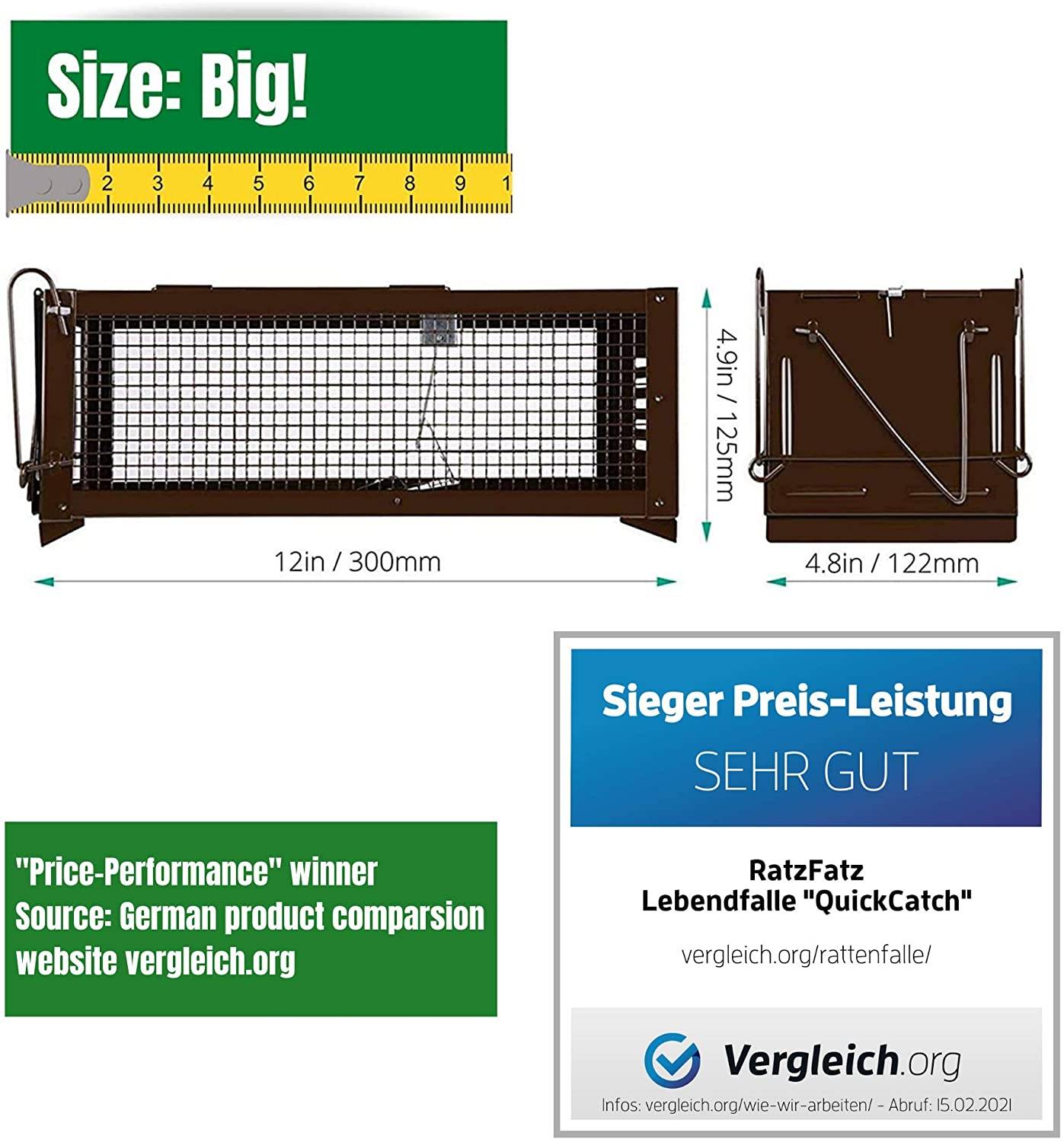 RatzFatz® 2MTBSL20, 2X Lebendfalle Mausefalle, Rattenfalle, ● Sieger 2021 ● XXL, Profi, Garten & Haus, Tierfalle Set, u.a. Hasen & Hamster, Sensi