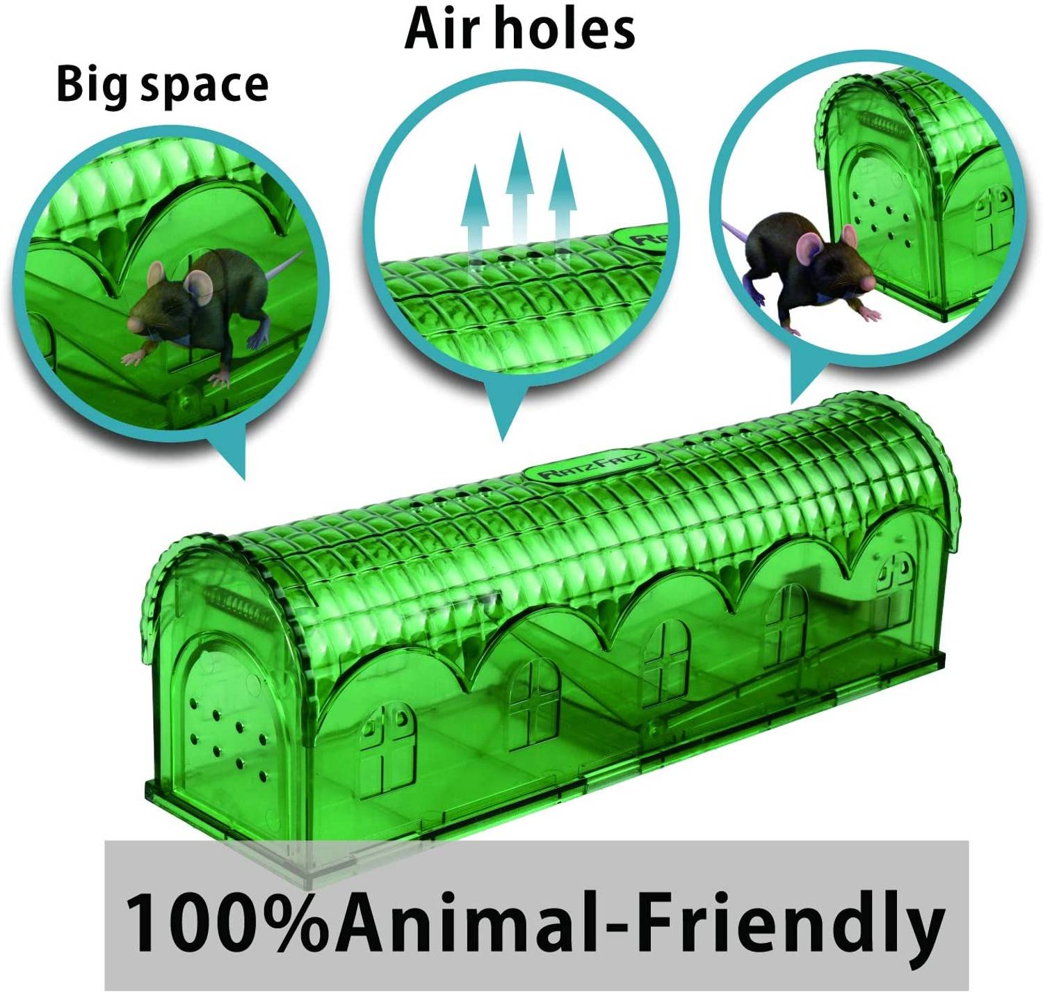 RatzFatz® 2er-Set Premium Mausefalle Lebend Lebendfalle Wiederverwendbare Außen und Innen, Innovativer Mechanismus, MBG-02