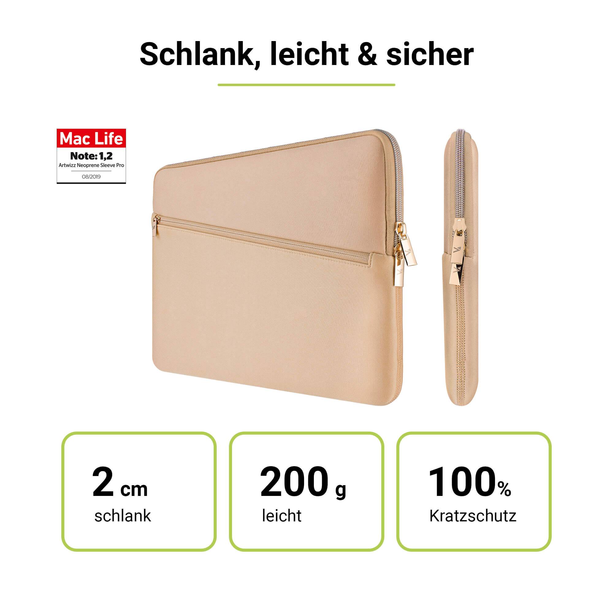 Neoprene Sleeve Pro, Notebook Schutzhülle mit Zubehör-Fach, Gold