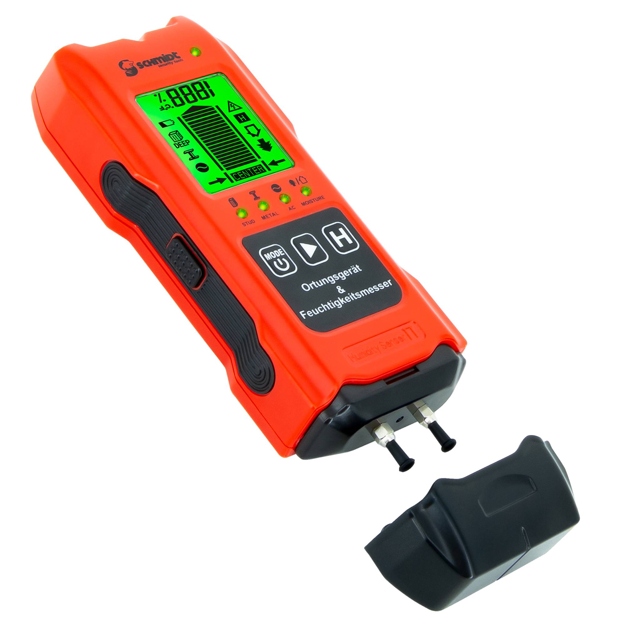 SCHMIDT security tools CF-14 Feuchtigkeitsmesser & Ortungsgerät – Multidetektor Leitungssucher Wandscanner für Stromleitungen, Metall & Holz – F