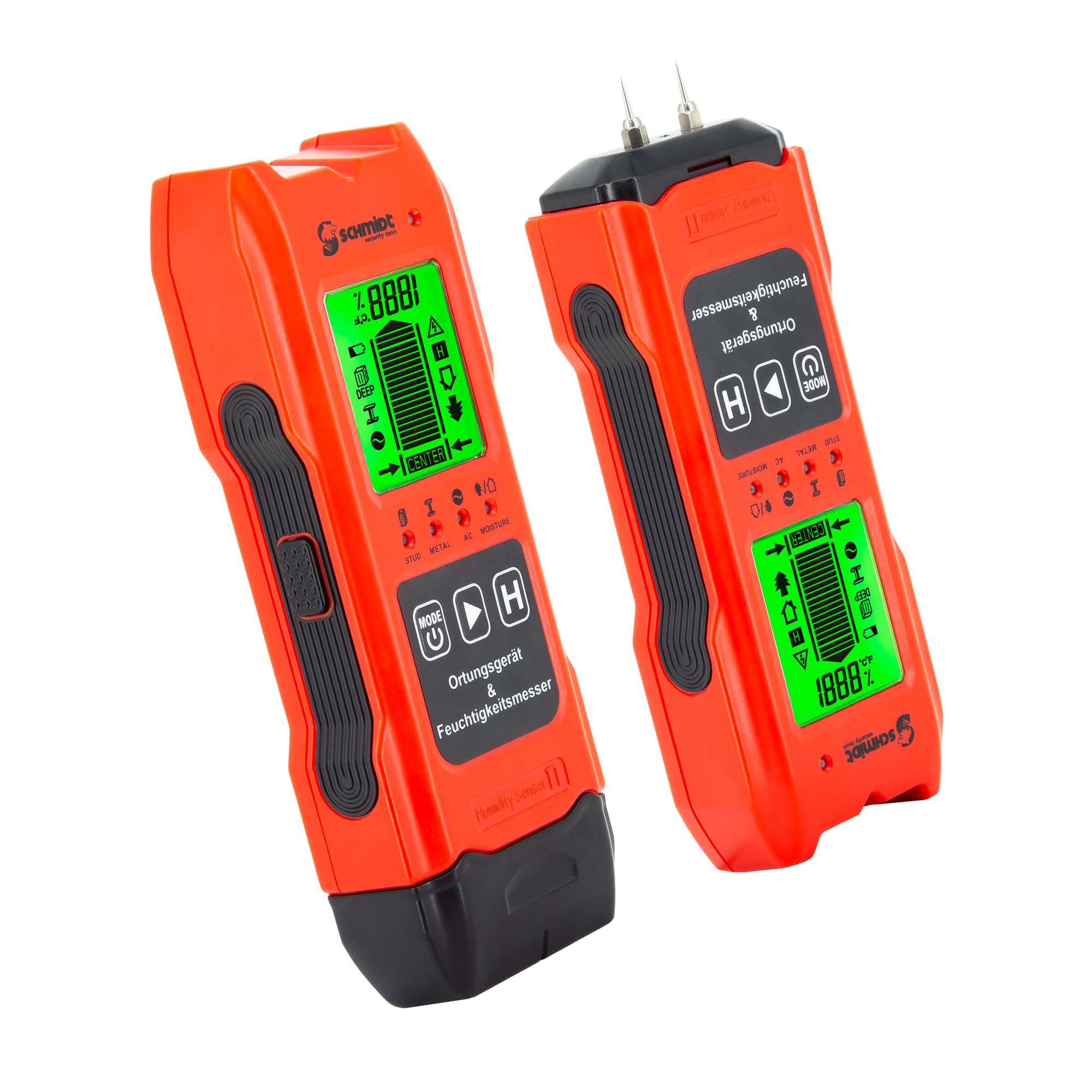 SCHMIDT security tools CF-14 Feuchtigkeitsmesser & Ortungsgerät – Multidetektor Leitungssucher Wandscanner für Stromleitungen, Metall & Holz – F