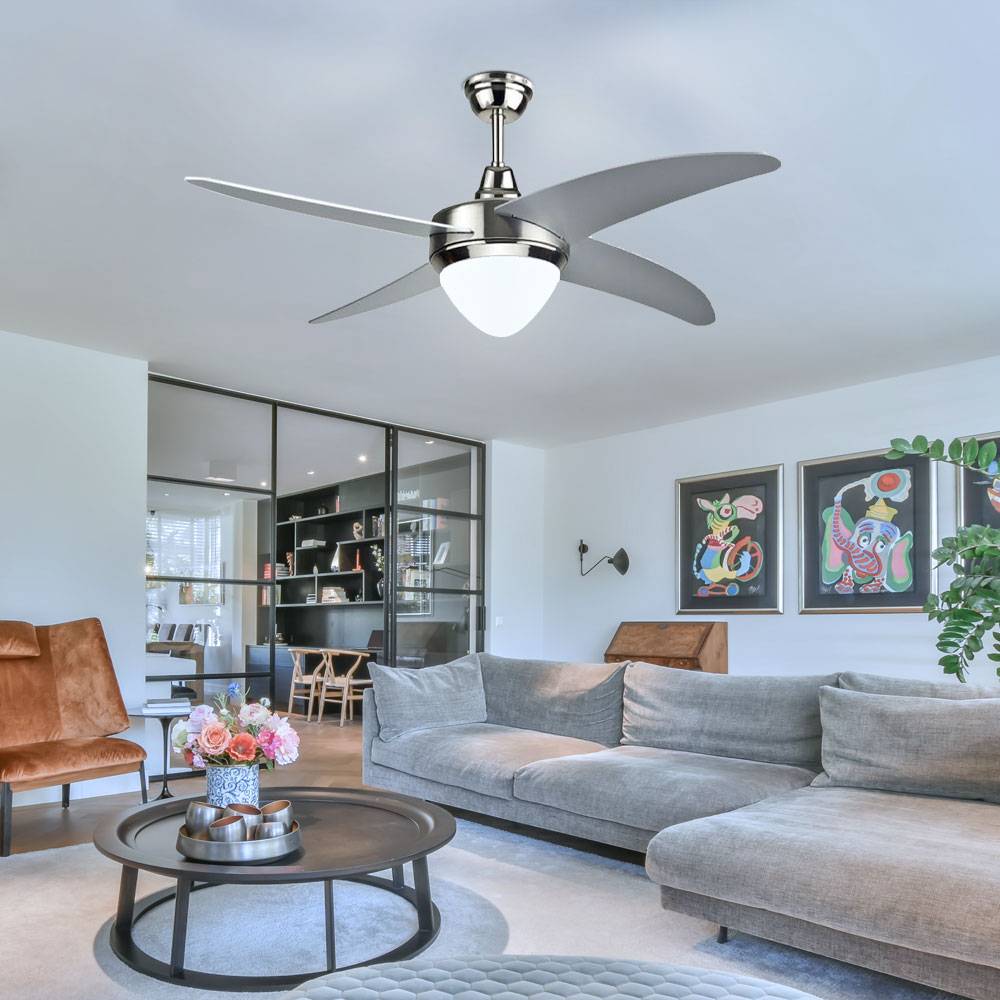 Ventilator Deckenventilator Leuchte Deckenlampe Fernbedienung Wohnzimmerlampe, CCT Timer 3 Stufen, Metall Glas opal MDF, 1x LED 15W 1500Lm