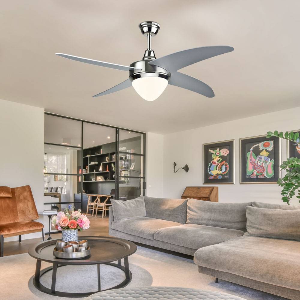 Ventilator Deckenventilator Leuchte Deckenlampe Fernbedienung Wohnzimmerlampe, CCT Timer 3 Stufen, Metall Glas opal MDF, 1x LED 15W 1500Lm