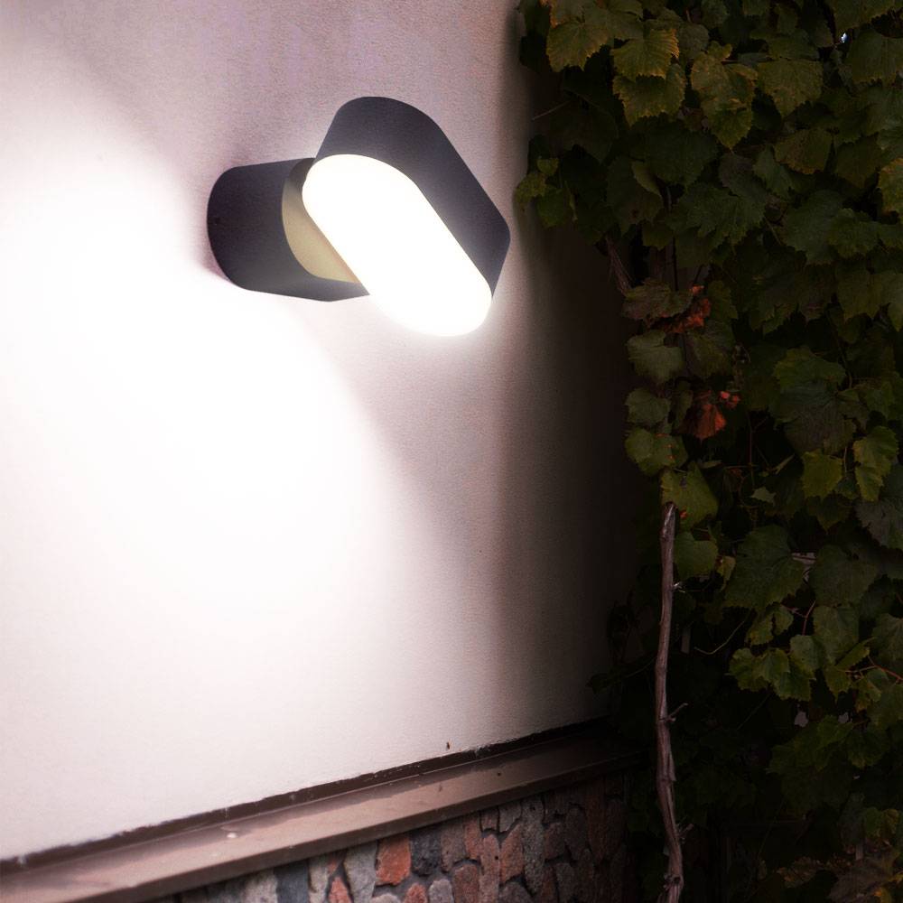 Wandleuchte Aussen Fassadenleuchte Außen LED Wandlampe Garten schwarz verstellbar, Aluminium Kunststoff, 6W 660lm warmweiß, BxH 11x9,6 cm