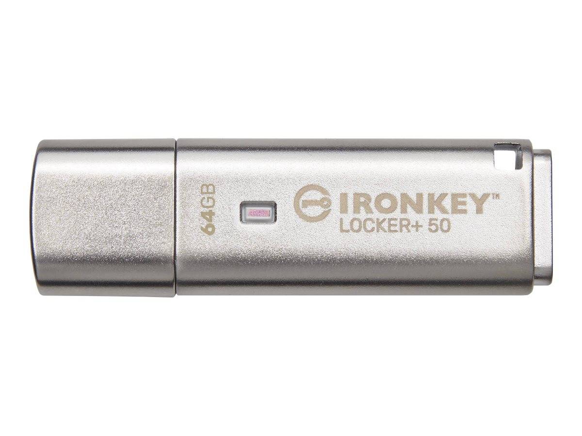 Kingston IronKey Locker+ 50 - USB-Flash-Laufwerk - verschlüsselt - 64 GB - USB 3