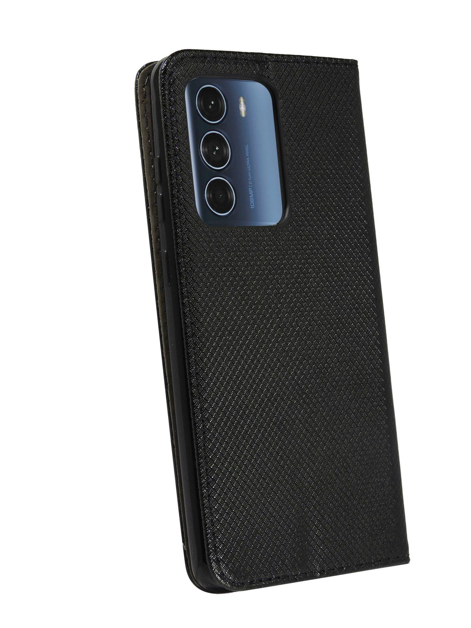 Buch-Tasche Hülle Smart Magnet kompatibel mit MOTOROLA MOTO G200 5G Leder Optik Wallet Book-Style Cover Schale Schwarz