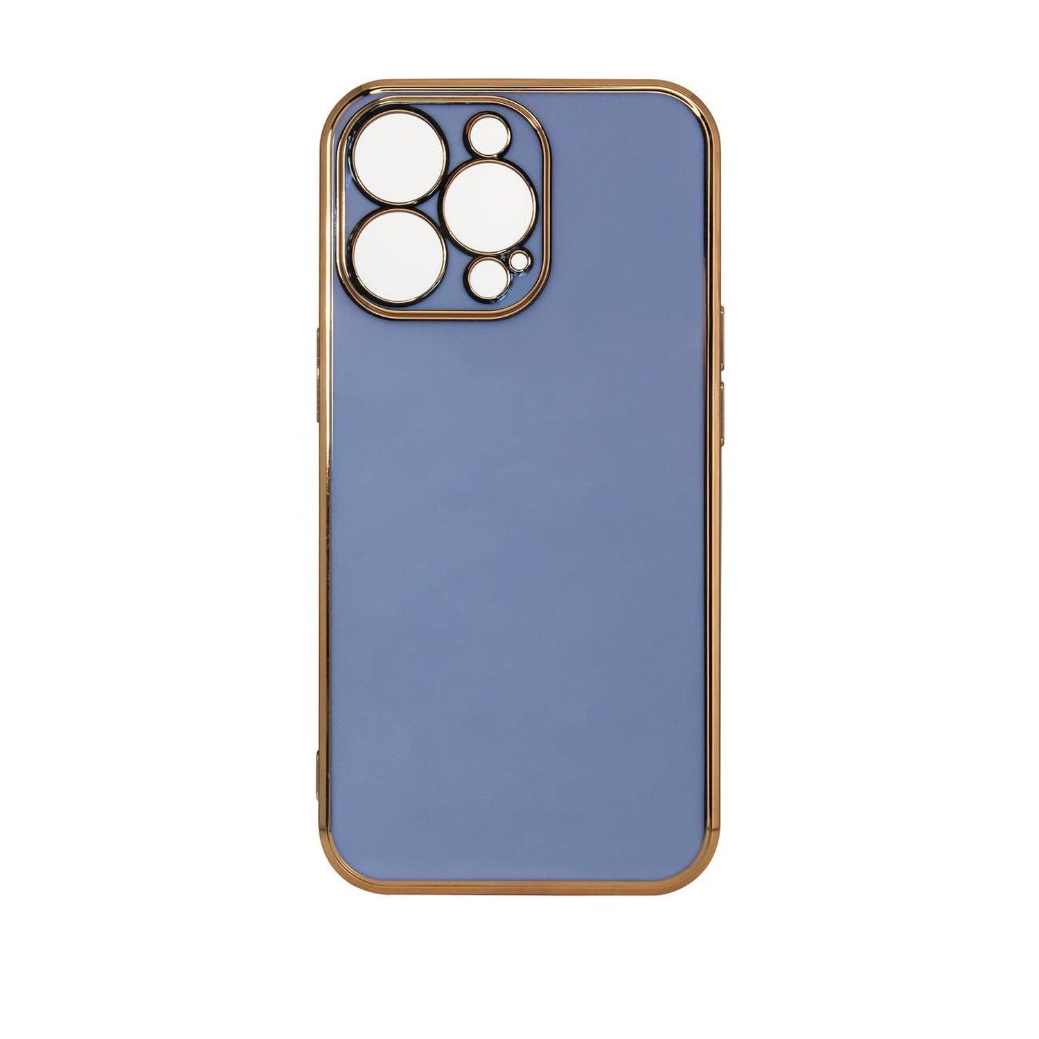 Lighting Color Case Schutz-Hülle mit Kameraabdeckung Schutz Rahmen kompatibel mit iPhone 13 Pro Max Blau-Gold