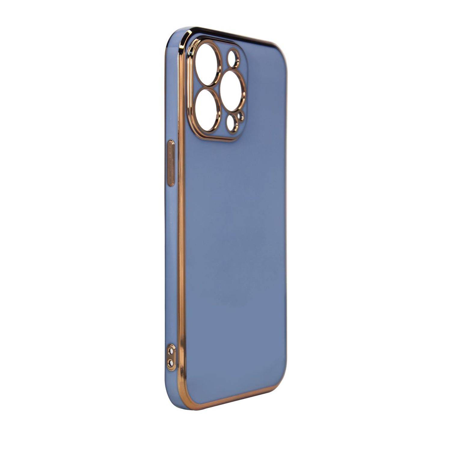 Lighting Color Case Schutz-Hülle mit Kameraabdeckung Schutz Rahmen kompatibel mit iPhone 13 Pro Max Blau-Gold