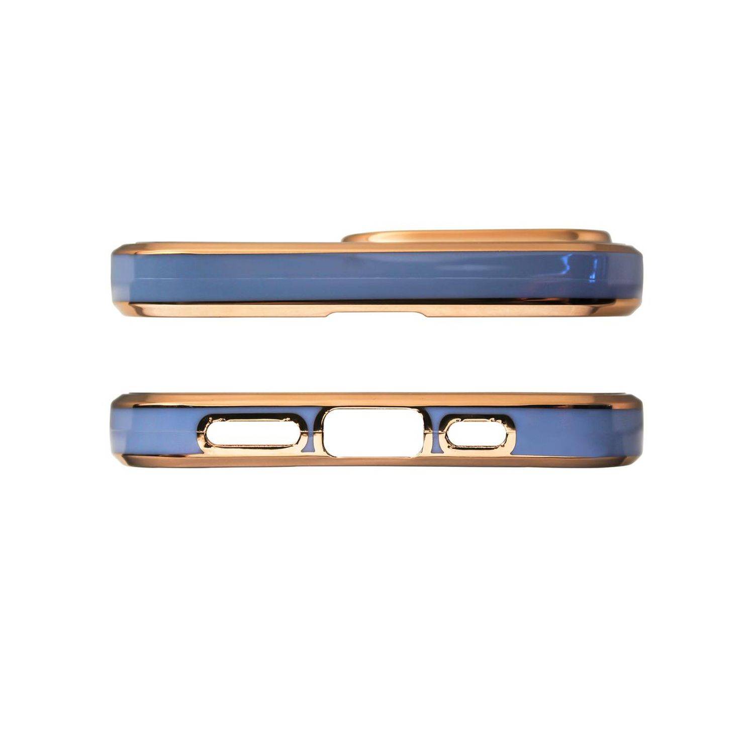 Lighting Color Case Schutz-Hülle mit Kameraabdeckung Schutz Rahmen kompatibel mit iPhone 13 Pro Max Blau-Gold