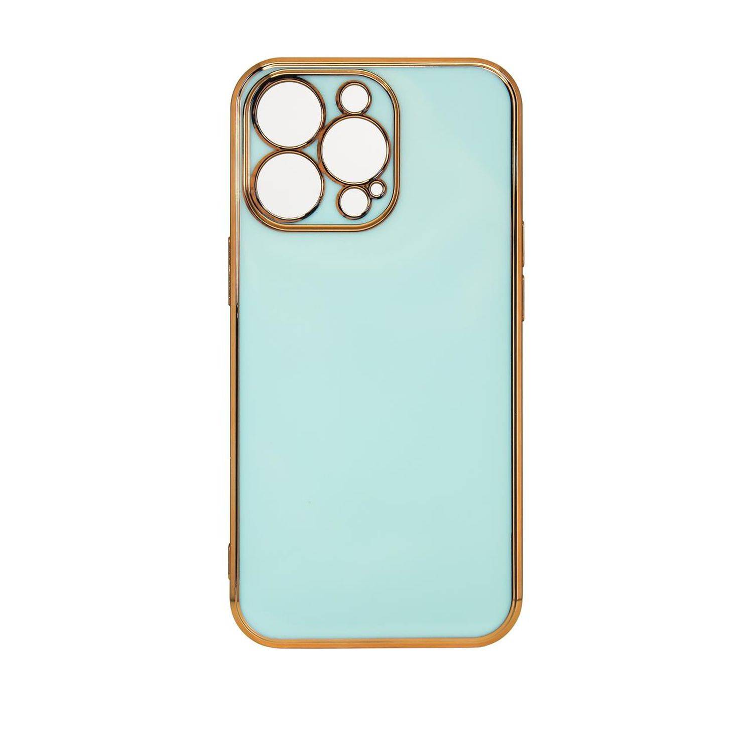 Lighting Color Case Schutz-Hülle mit Kameraabdeckung Schutz Rahmen kompatibel mit iPhone 13 Pro Mintgrün-Gold