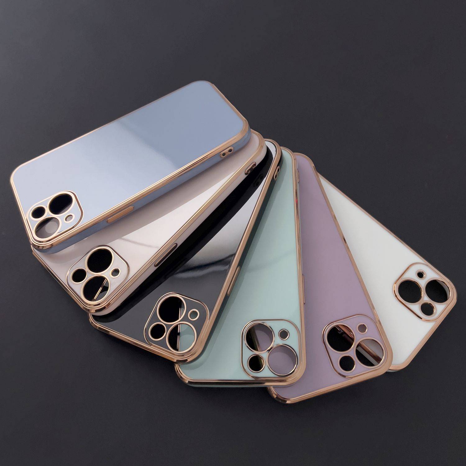 Lighting Color Case Schutz-Hülle mit Kameraabdeckung Schutz Rahmen kompatibel mit iPhone 13 Pro Mintgrün-Gold